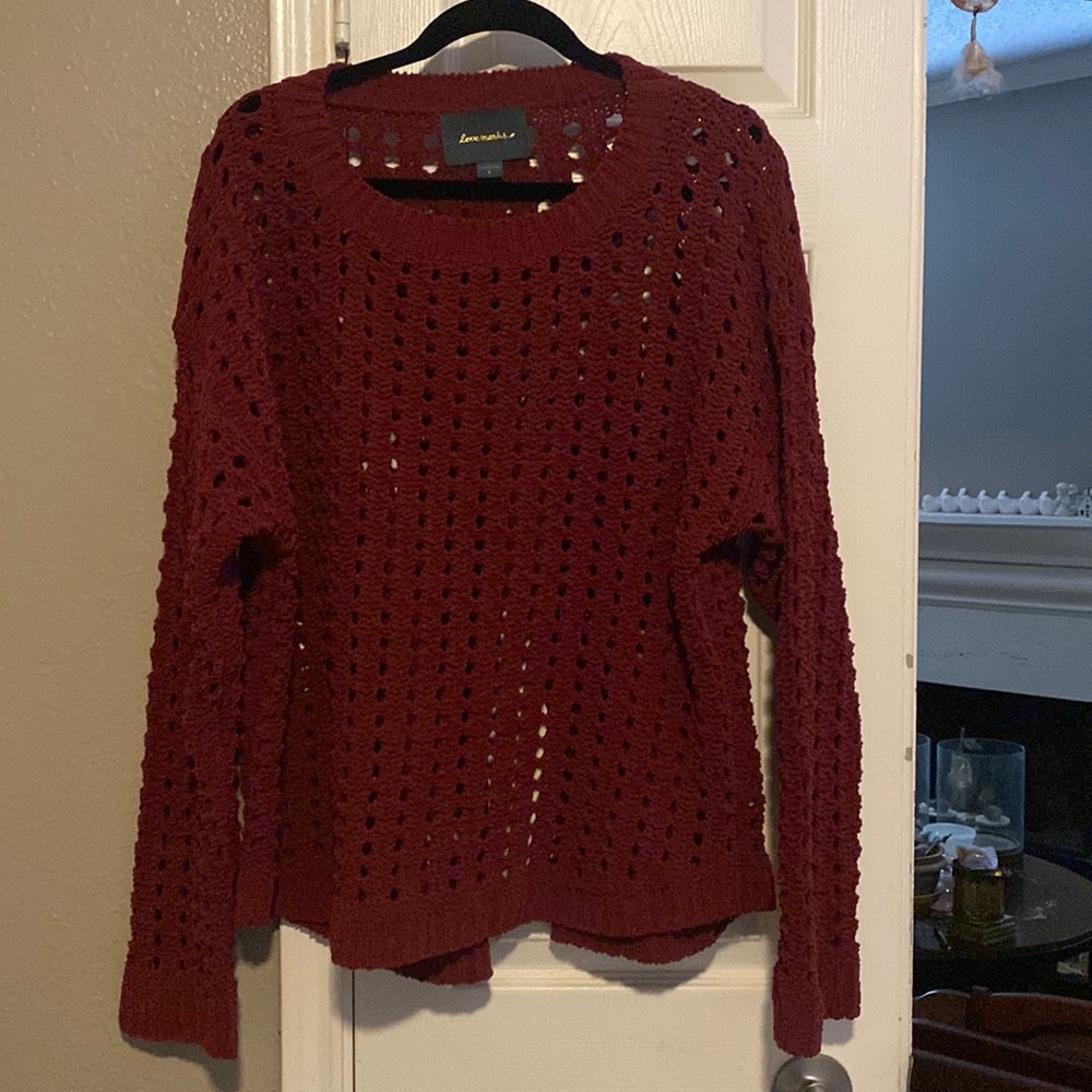 Lovemarks Chenille Open Weave Burgundy Sweater
